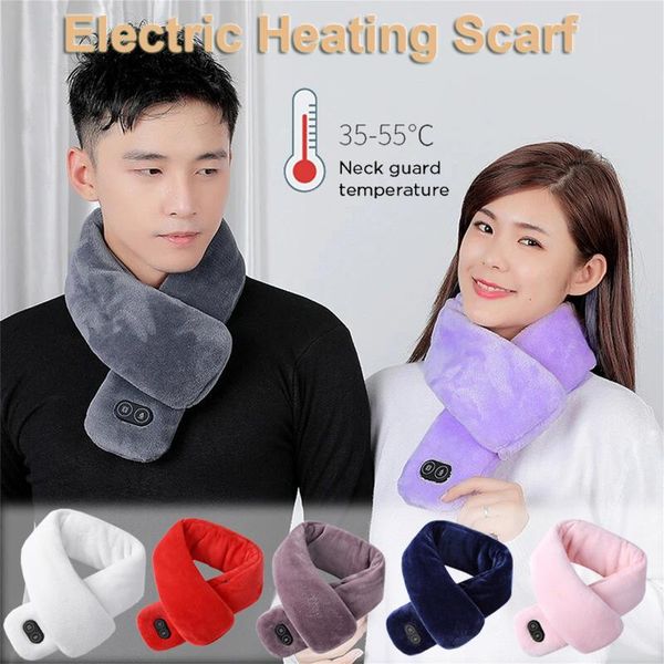 electric heating scarf women men winter warm usb recharge 3 gears 4 modes massage ajustable hiking camping cycling caps & masks, Black